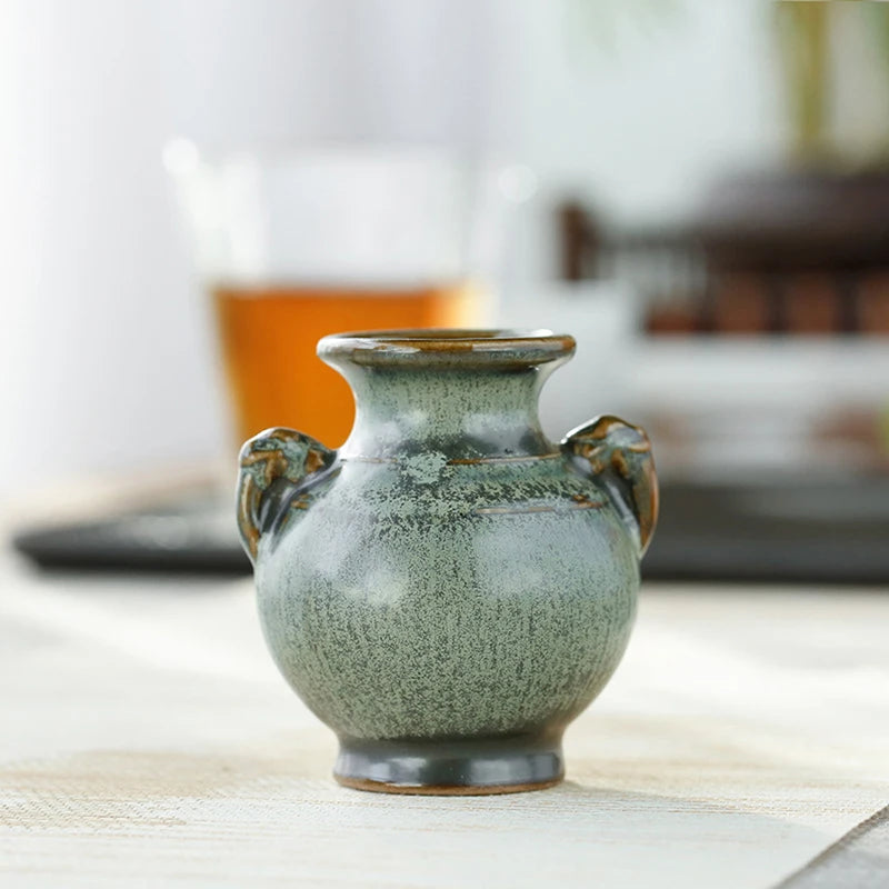 1PC Hydroponics Chinese-style Living Room Decoration Ceramic Small Vase Green Retro Flower Vase Crafts Tabletop Ornament