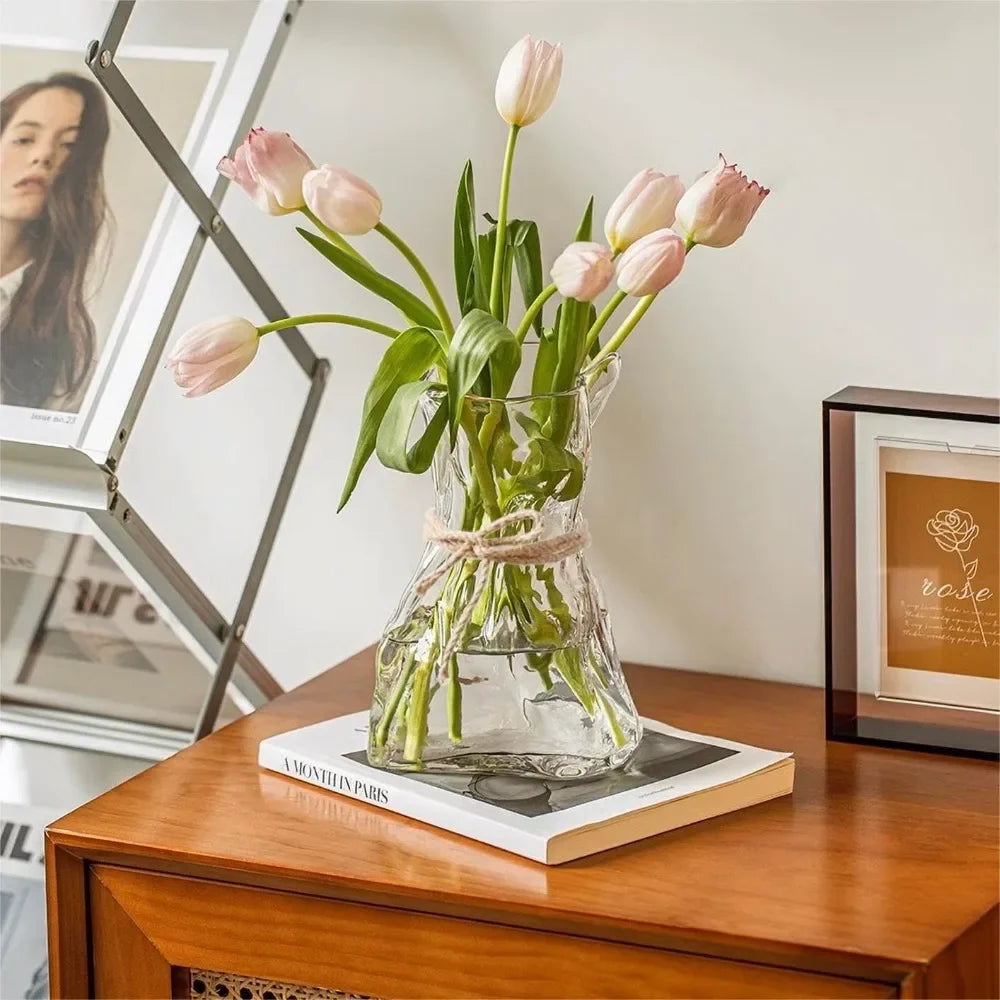 6 inch small glass vase, irregular transparent vase, suitable for center table interior table decoration, modern art deco vase