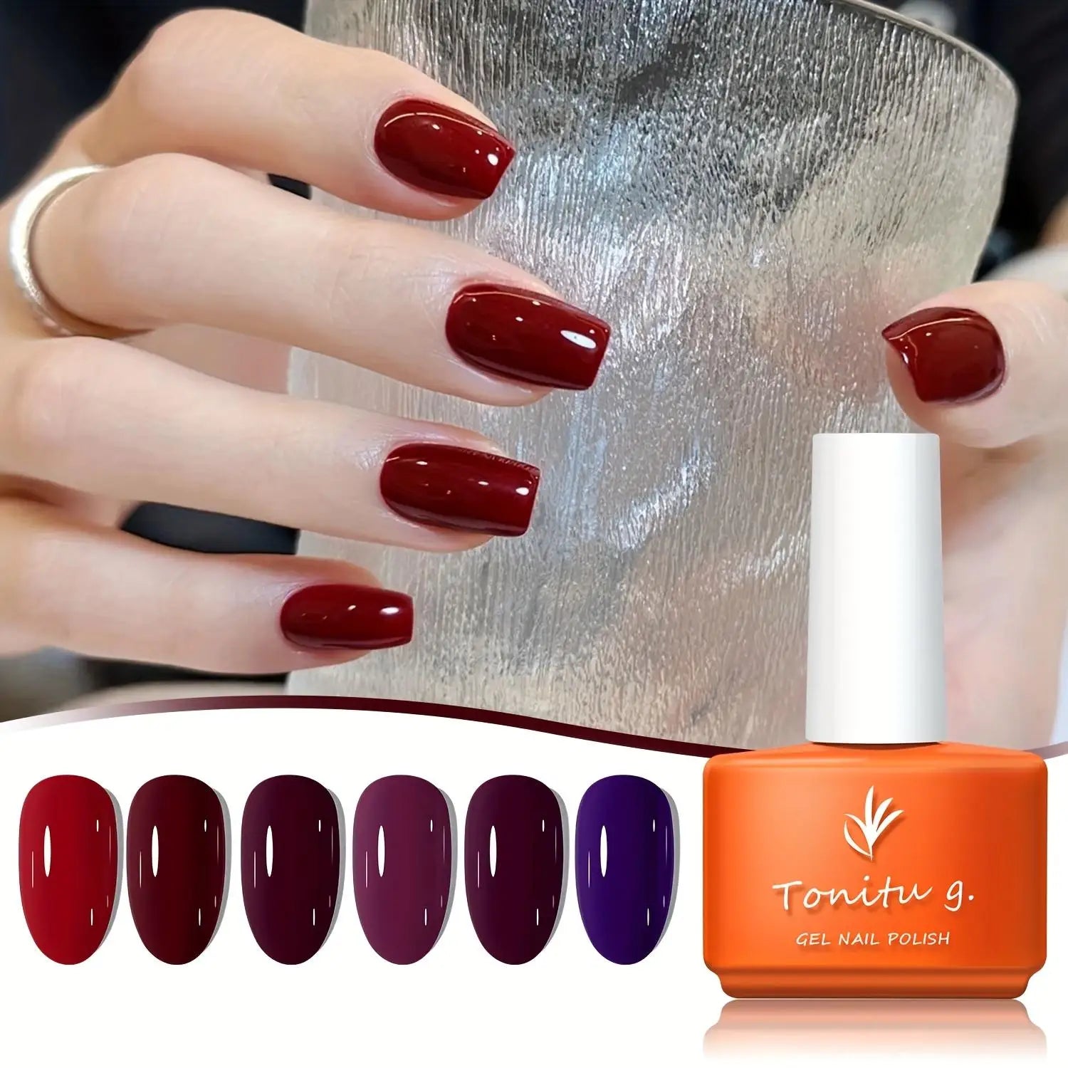 Gel Nail Polish Set 6 Colors, Glitter Golden, Silvery, Macaron, Red, Gel Set, Soak Off UV/LED,  for Salon Manicure and Home DIY