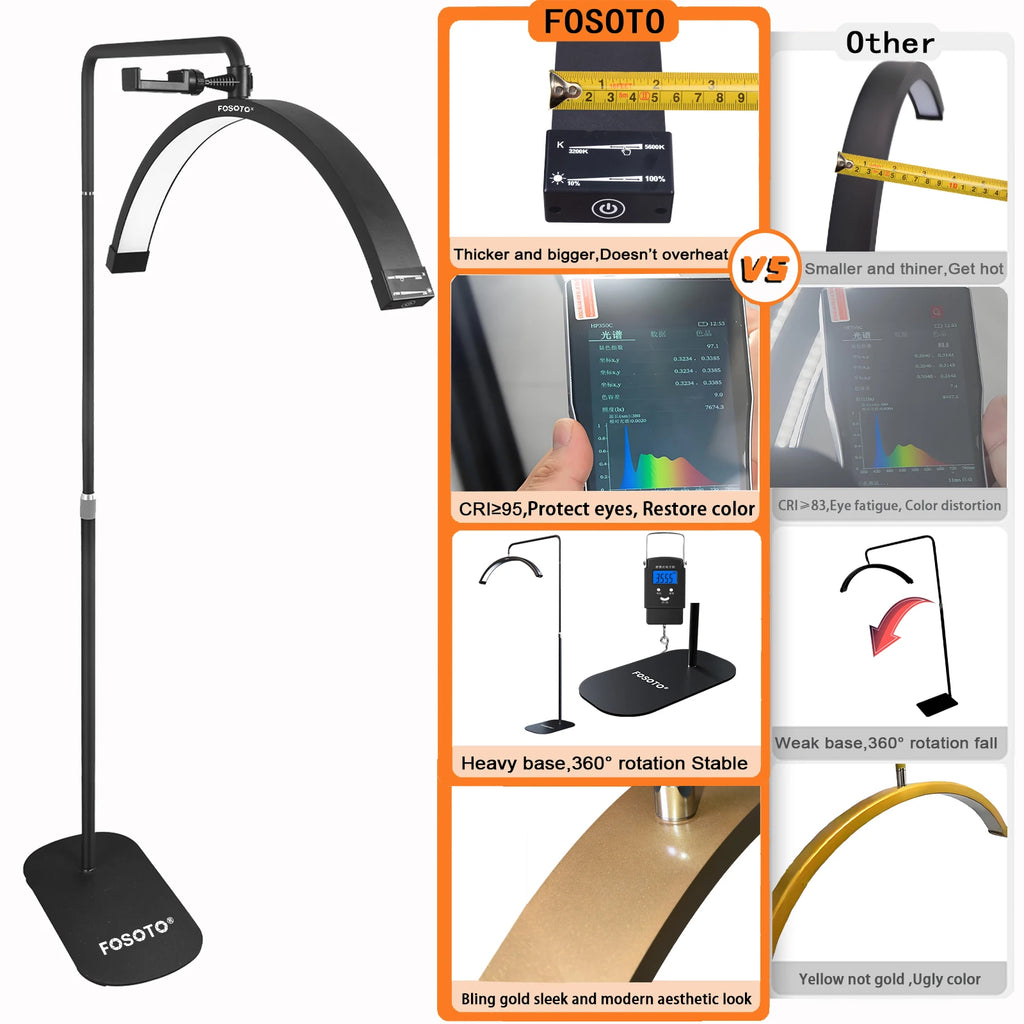 Fosoto FT-Y9 28inch Gold Lamp LED Half-Moon Shaped Light Led Video Lash Light With Floor Stand For Beauty Eyelash Tattoo Makeup