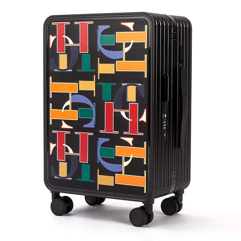Classic Fashion Unisex New Roller Luggage Letter Design Large Capacity Business Travel Luggage
