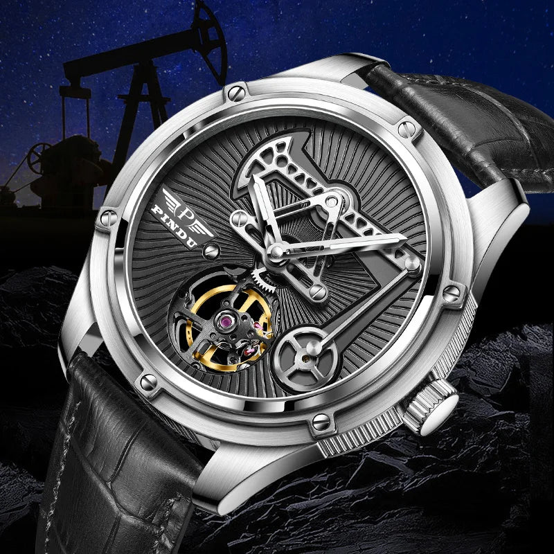 PINDU Watch Miyata 8215 Mechanical Movement Sapphire Mirror Waterproof Luminous Oil Well Business Men Mechanical Wristwatches