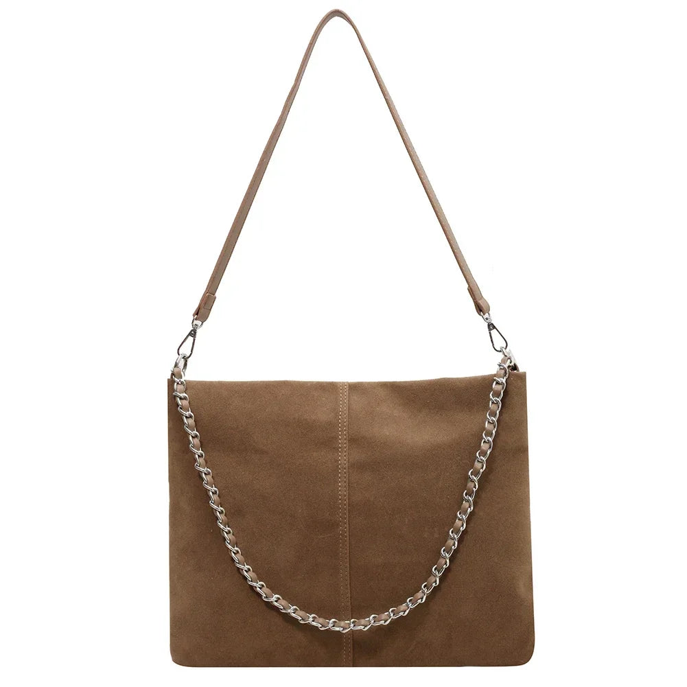 Women Suede Shoulder Bag with Inner Pocket Crossbody Purse Zipper Closure Hobo Bag Handbag Trendy Clutch Purse for Work Travel