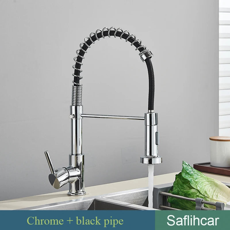 Brushed Gold Kitchen Sink Faucet Spring Pull-down Hot Cold Mixer Faucet Deck Installation Faucet