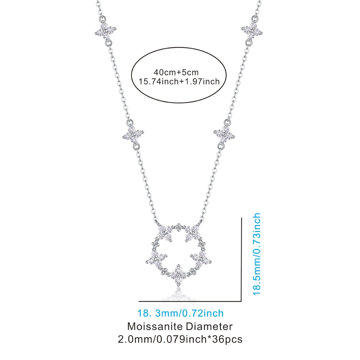 JIUZUAN Star Circle Pendant Necklace 925 Sterling Silver 18K Gold Plated Delicate Jewelry for Women Comes with GRA Certificate