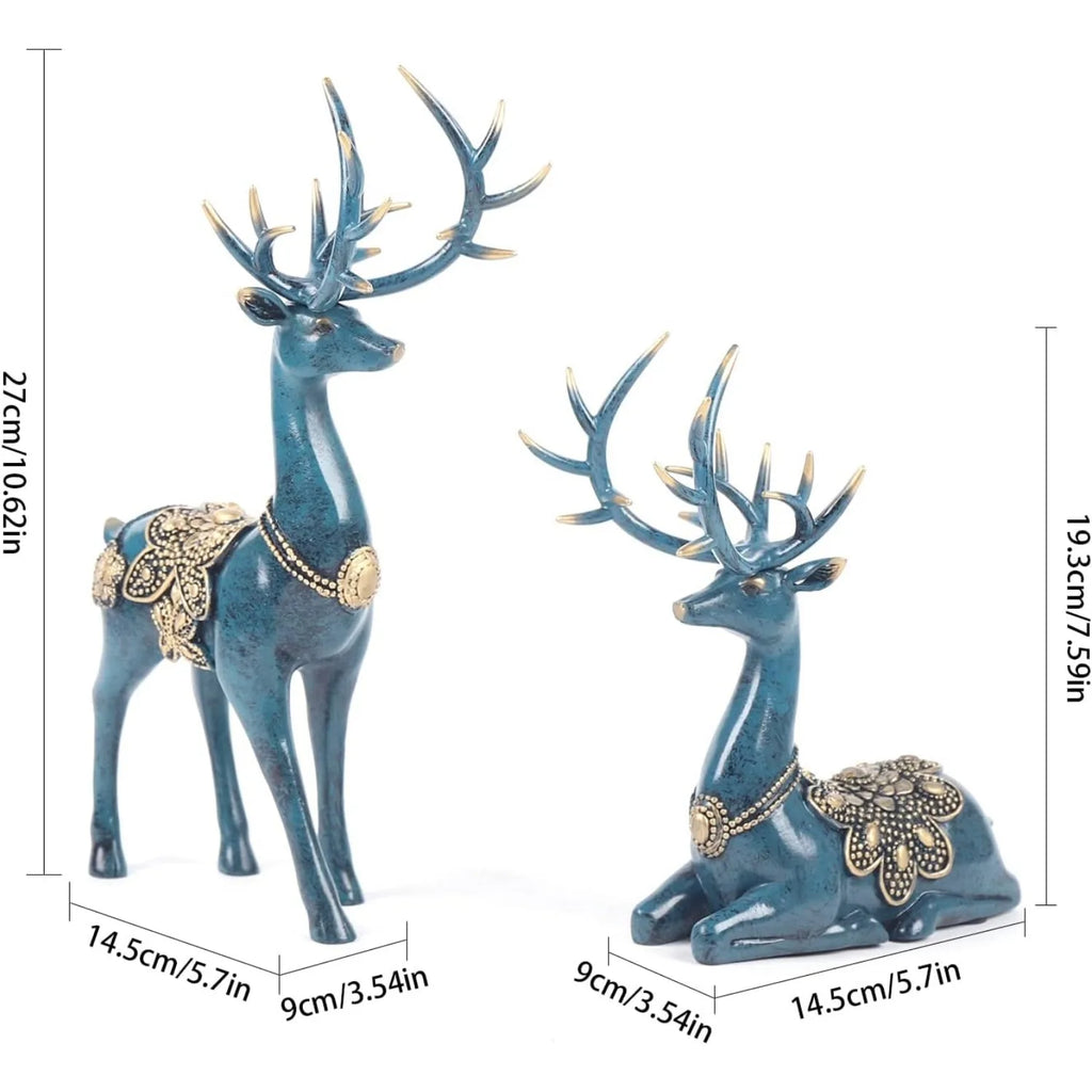 Retro Style 2Psc Christmas Reindeer Figurines Statues,Deer Decor Sculptures Christmas Fireplace for Home Bookshelf Fireplace