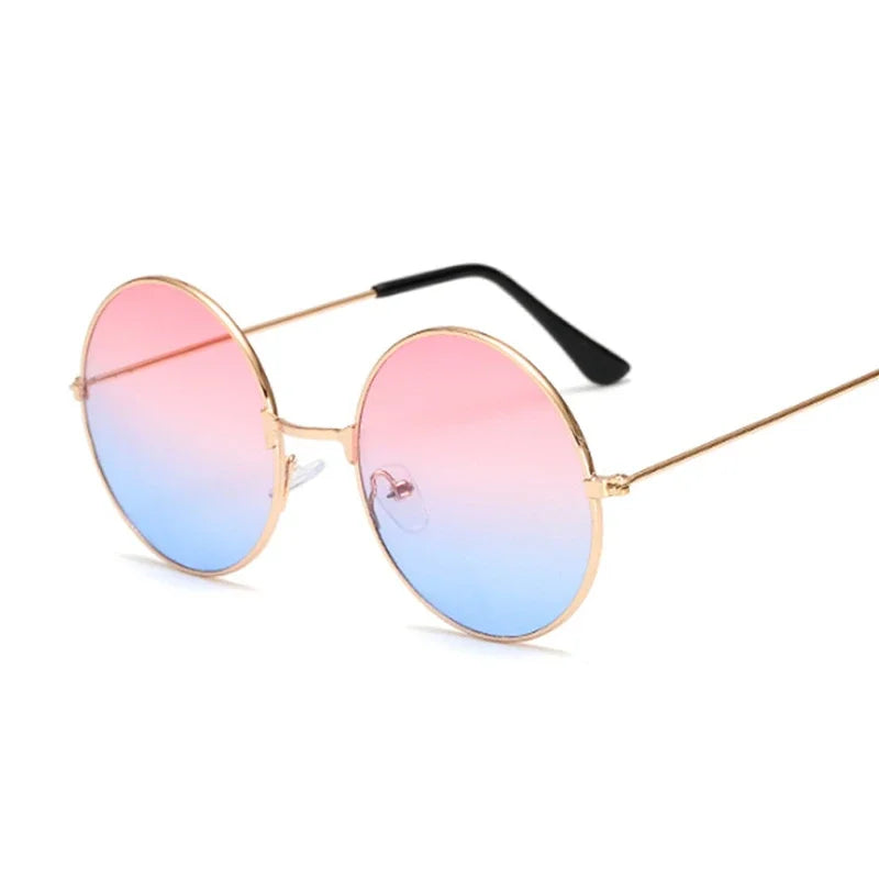 Classic Round Sunglasses Women Vintage Circle Design Sun Glasses For Women Male Small Frame Metal Colorful Ocean Mirror Retro