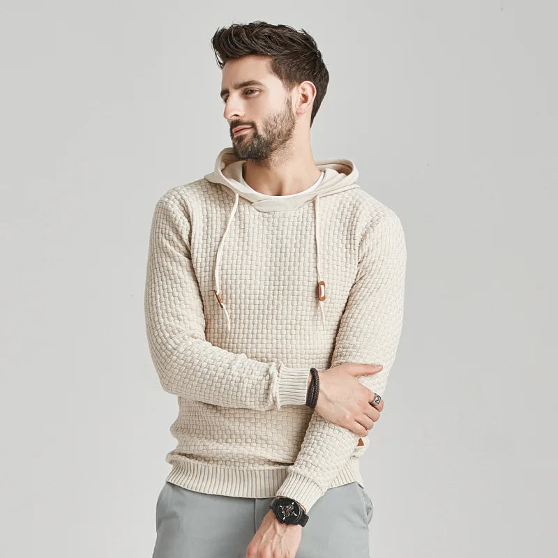 European and American Fashion Men's Hooded Long Sleeved Pullover Knitted Sweater for Spring and Autumn New Base Casual Sweater