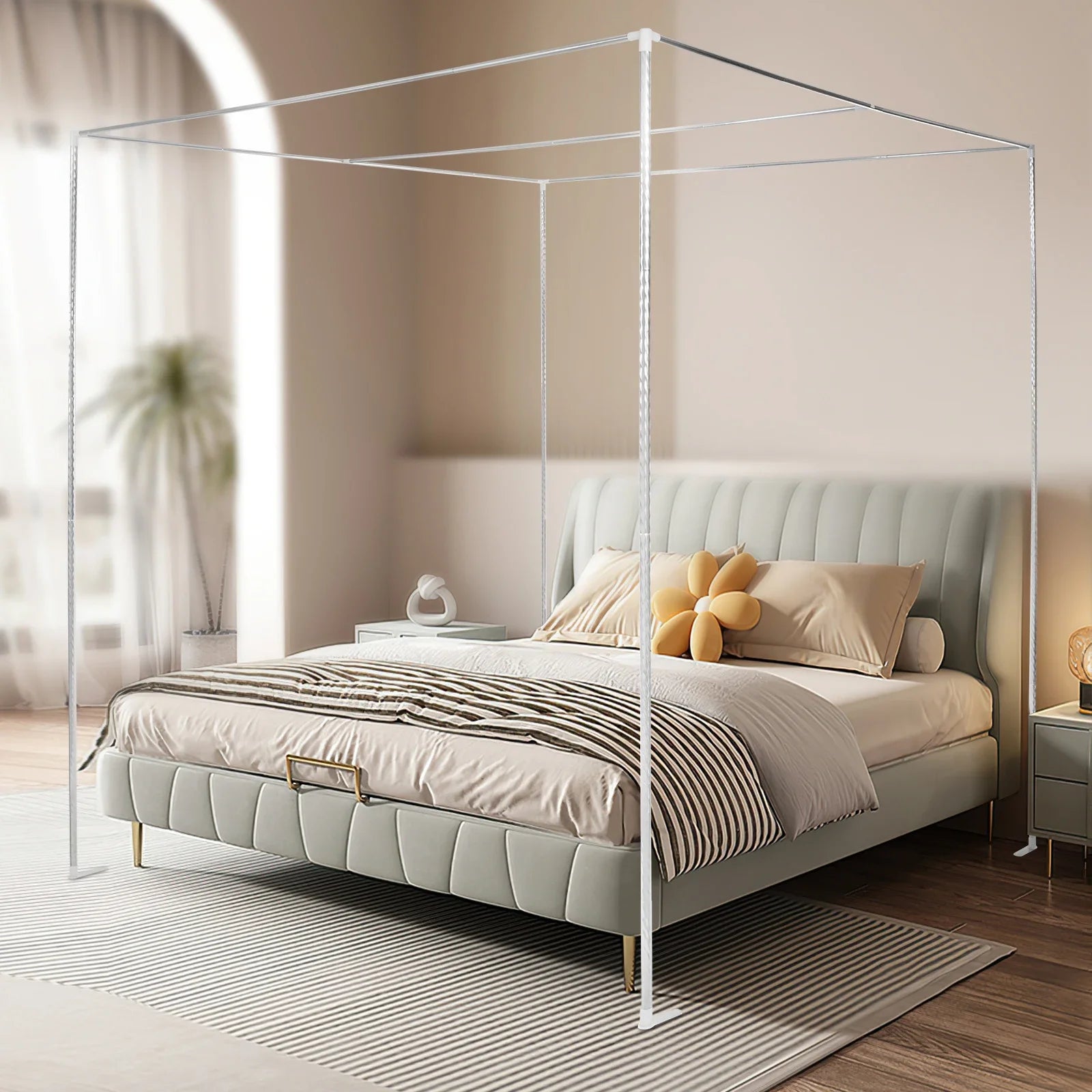 Stainless Steel Bedding Canopy Frame, Bedroom Furniture, Detachable Mosquito Net Frame, Bed Frame Queen for 4 Corner Bed