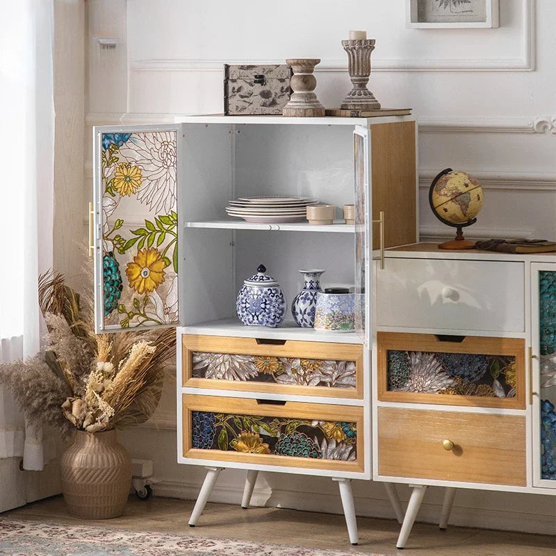 American Hand-painted Living Room Cabinets Sideboards Foyer Side Cabinet Light Luxury Wine Cabinet Drawer Living Room Furniture