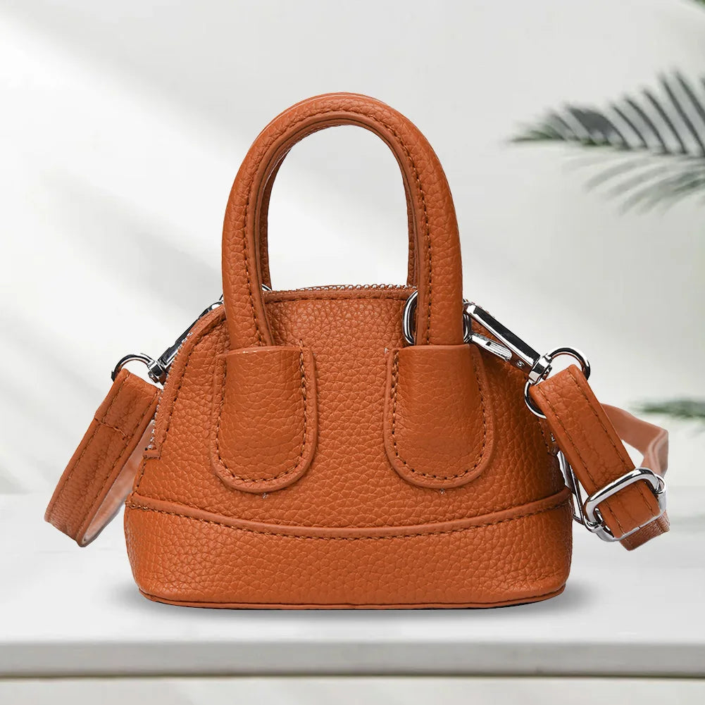 Shoulder Bag for Women Mini Shell Handbag PU Leather with Zipper Top Handle Bag Solid Color Clutch Purse for Work Travel