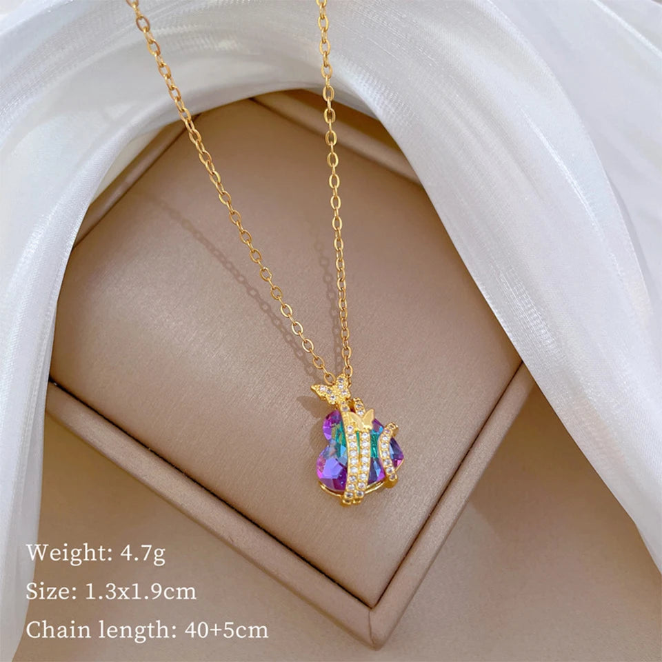 ZAKOL Gorgeous Colorful Zircon Love Heart Pendant Necklace For Women Fashion Stainless Steel Neck Chain Jewelry Gift