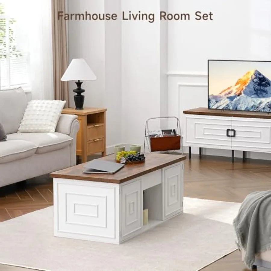 Lift Top Coffee Table with Storage 48 Rustic Center Table with Hidden Storage Compartment and 2 Cabinet White Coffee Table Conv