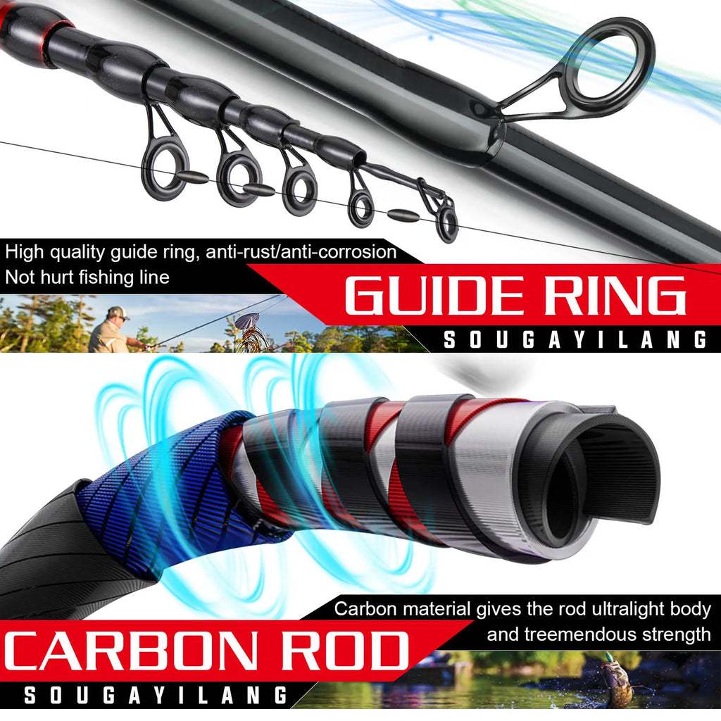 Sougayilang Fishing Set with Carbon Fiber Rod 5.2:1 Powerful Fishing Reel Professional Fishing Set for an Easy Fishing Journey