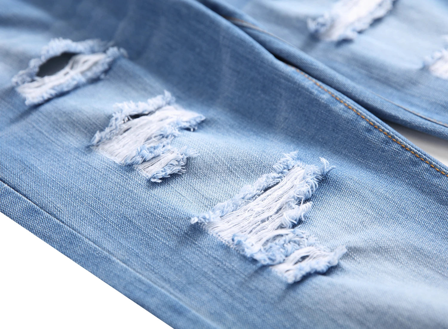 Men's Light Blue Jeans; Men's Fashionable Distressed Jeans; Party Suitable Jeans 305L