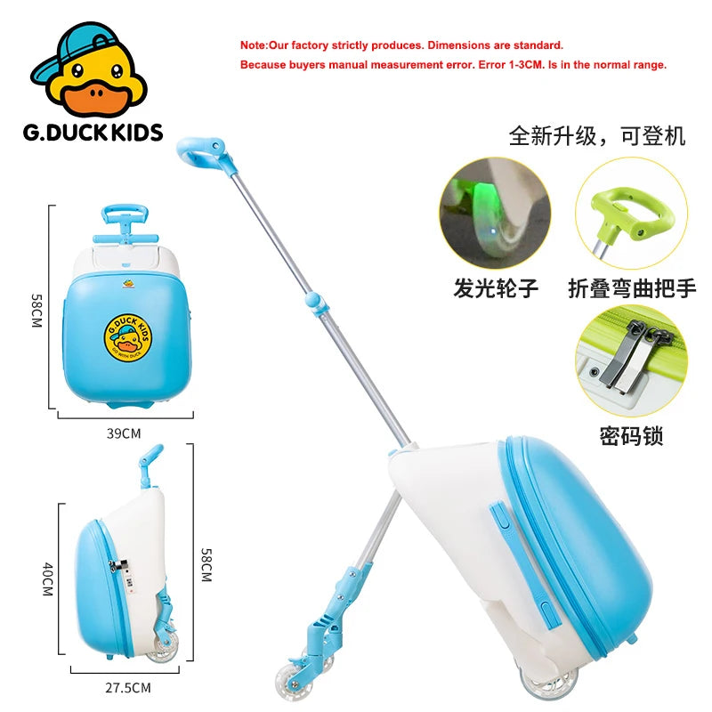 Upgrade One click disassembly Kids Luggage Can Sit to Ride Password Box Lazy Man Trolley Travel Bag Baby Boarding Suitcase