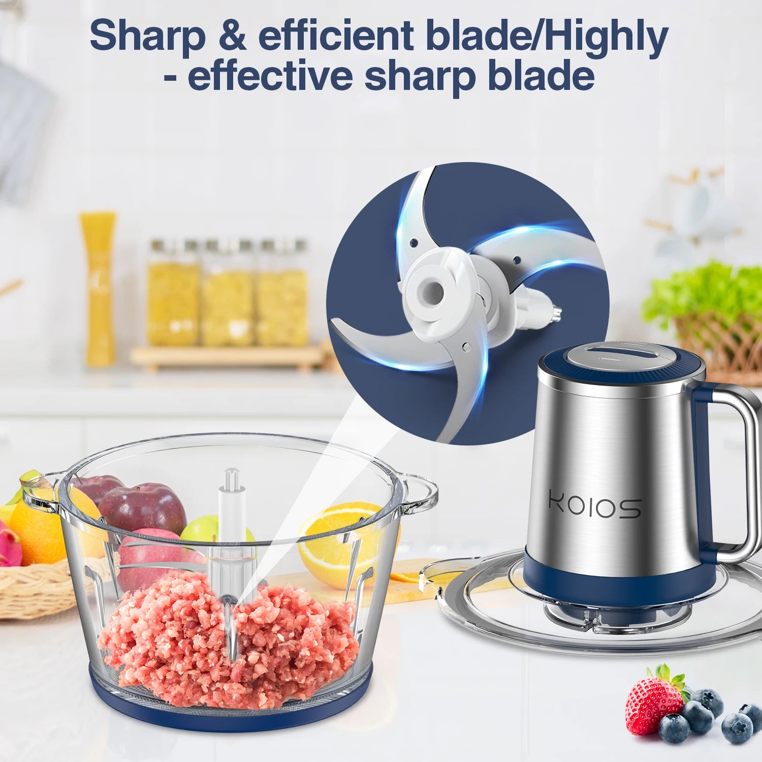 Electric Food Processor, 2-Speed Food Chopper Meat Grinder with 8Cup Stainless Steel &8Cup Glass Bowls for home kitchen