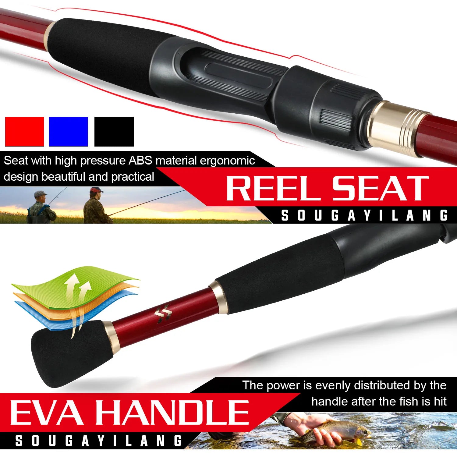 Sougayilang Fishing Set with Carbon Fiber Rod 5.2:1 Powerful Fishing Reel Professional Fishing Set for an Easy Fishing Journey