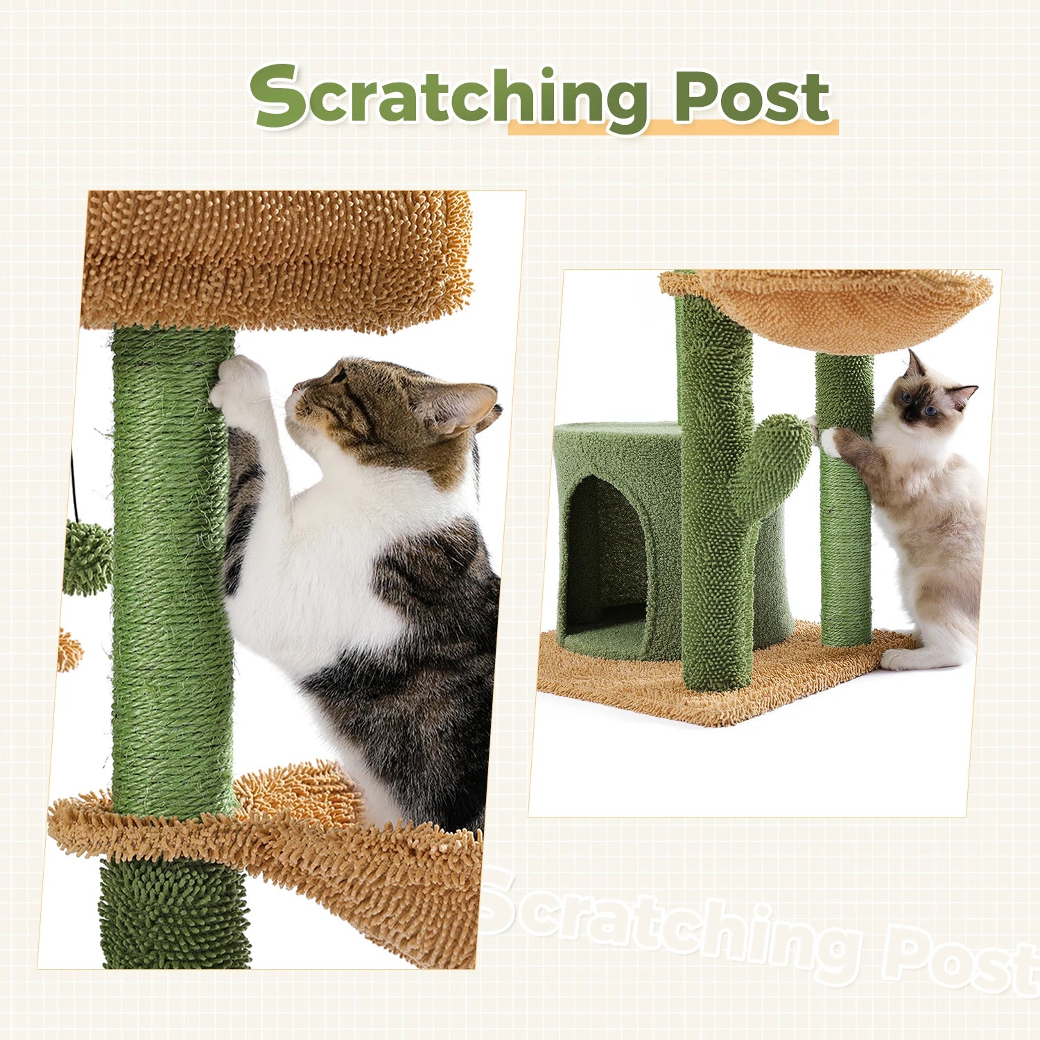 Cactus Multi-Functional Cat Tree Tower with Cozy Cradle,Large Condo, Amusing Furball,Soft Perch,Scratching Post for Indoor Cats