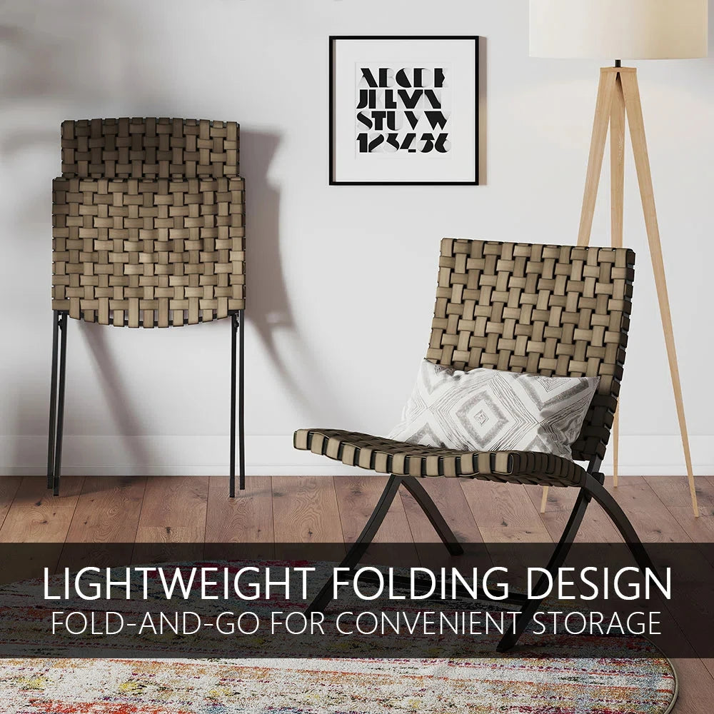 3 Piece Leather Texture Wicker Patio Chairs, Foldable Balcony Furniture Set with Outdoor Lounge Seating and Side Table