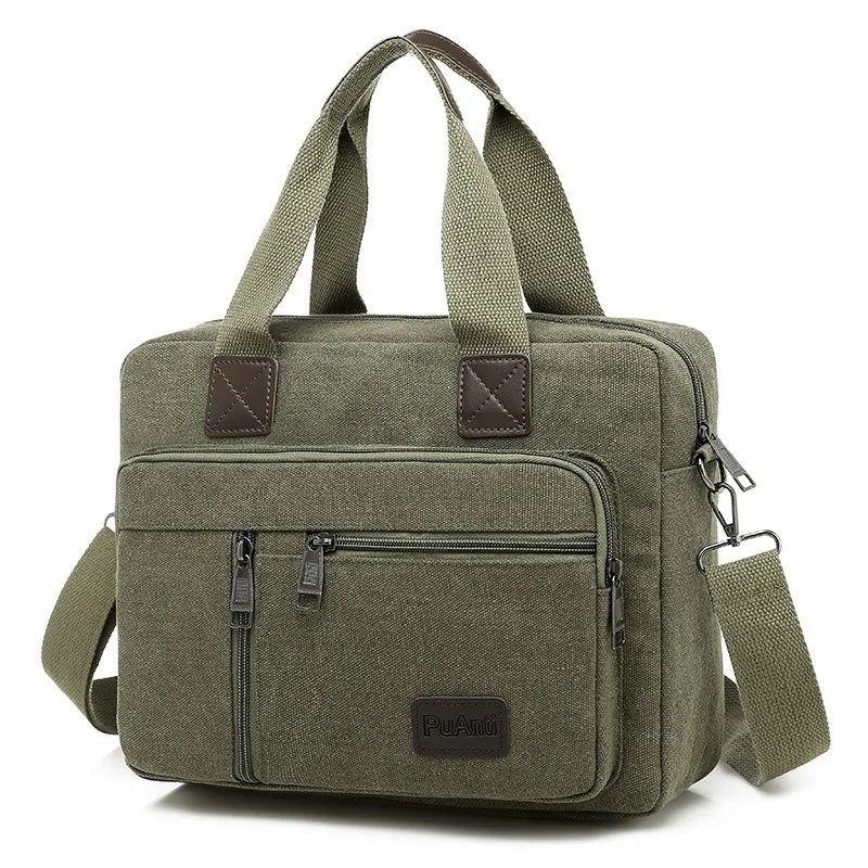 Men's Handbag Canvas Travel Business Shoulder Bag Vintage Document Crossbody Bag