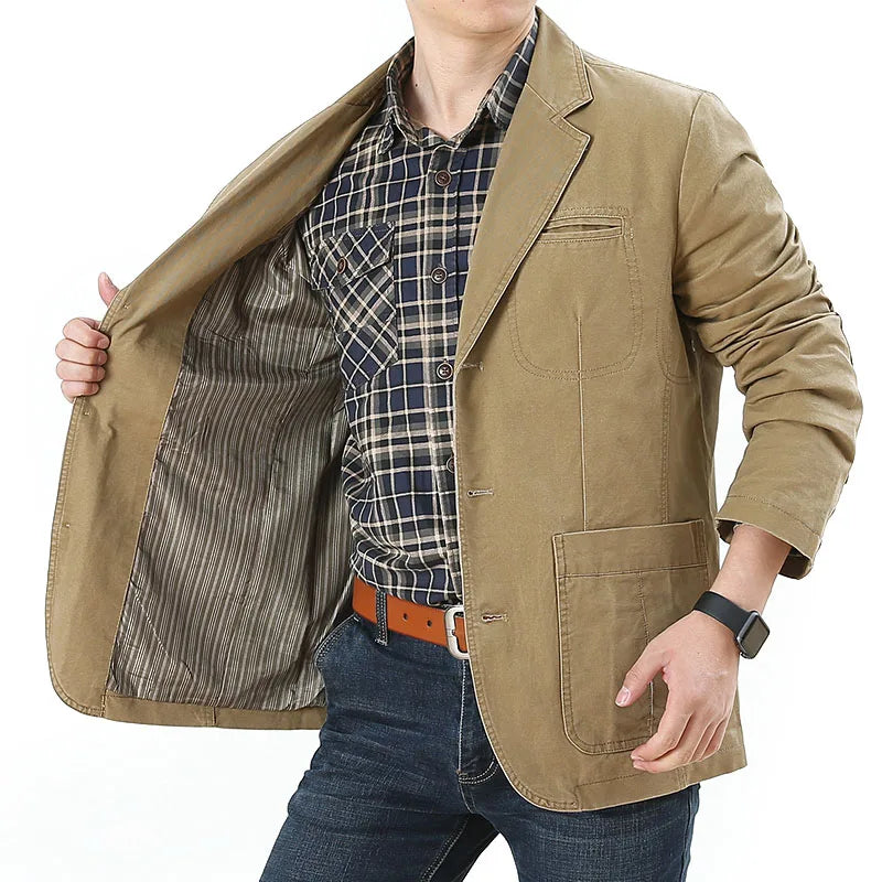 Men Suit Jacket Formal Plaid Print Long Sleeve Single Button Closure Business Coat Fashion Casual Mid Length Cardigan Office Top