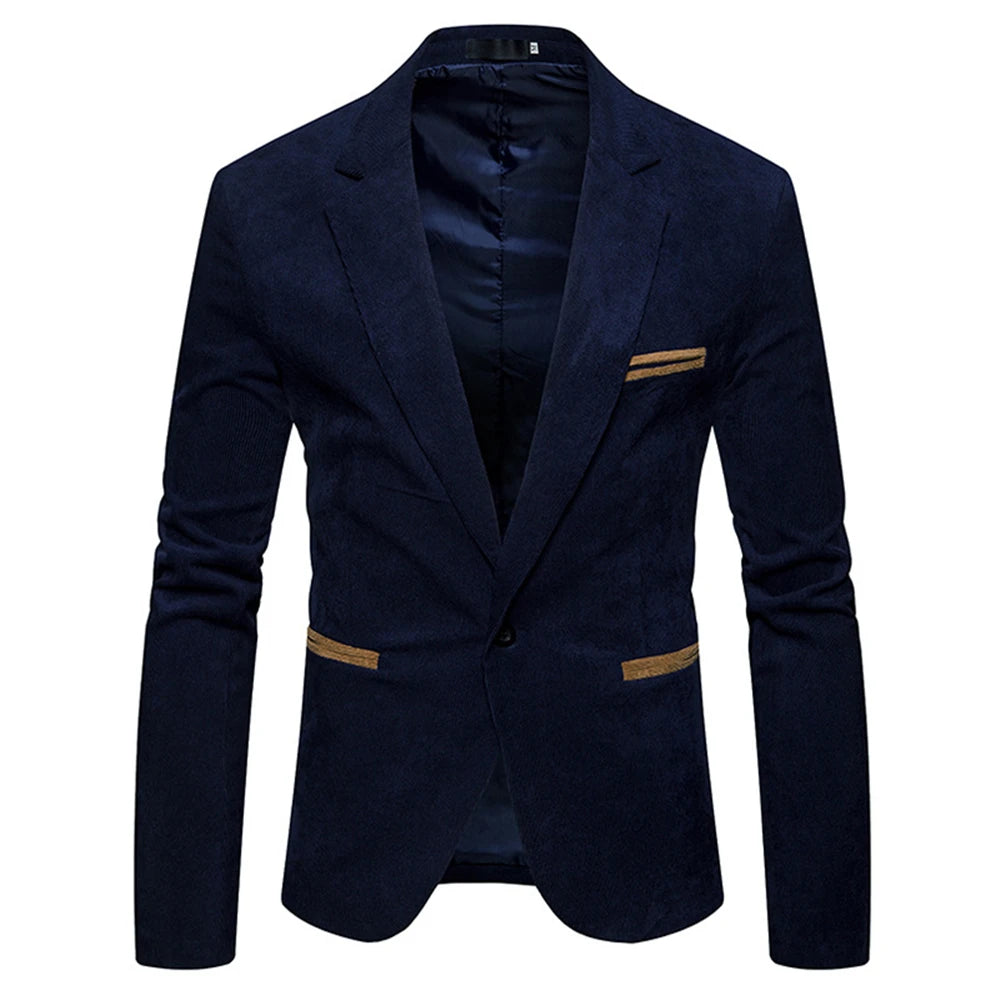 Men's Casual Suit Jacket Fashion Solid Color High Quality Corduroy Button Pocket Lapel Jacket Business Party Leisure Suit