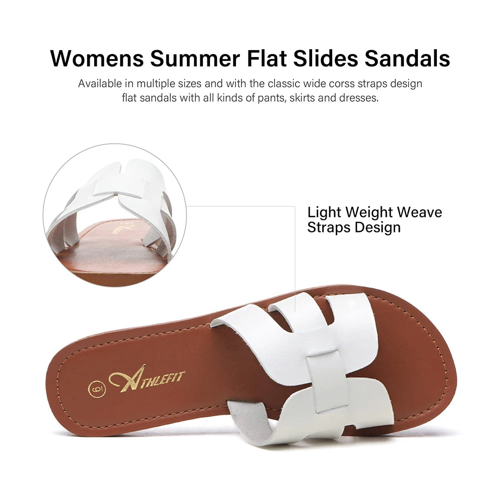 Casual Womens Flat Slippers Sandals Fashion Summer Slip On Leather Slide Shoes Concise 2024 New