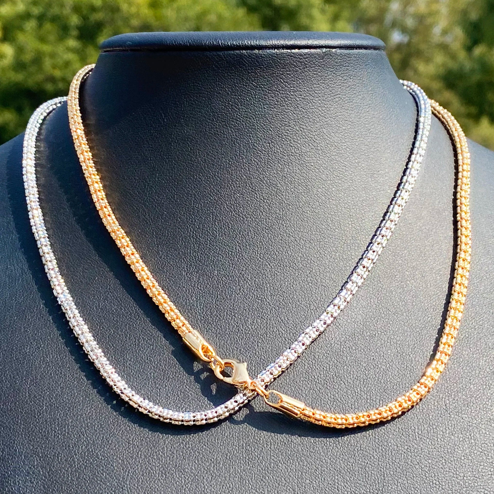 Aokaishen Round Snake Link Necklace Choker for Women Real Gold Plated Hip Hop Jewelry