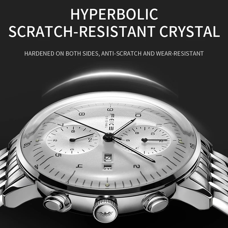 FEICE Men’s Watches Automatic Bauhaus WristWatch Stainless Steel Mechanical Dress Watches for Men with Leather Bands Date FM121
