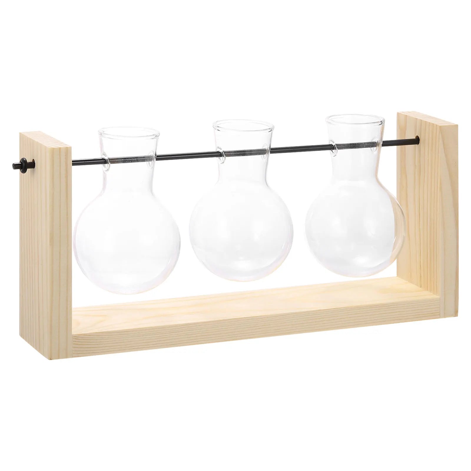 Propagation Vases with Wooden Stand, Wall Hanging Plant Vase for Hydroponics Plants Home Decor Gifts, Wood Color (3 Bulb)