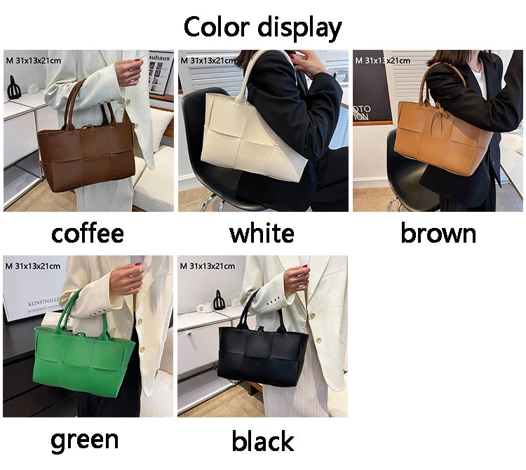 Large Capacity Handbags for Women 2022 Fashion Leather Woven Tote Bags Designer Solid Color Lacing Plaid PU Shoulder Bags