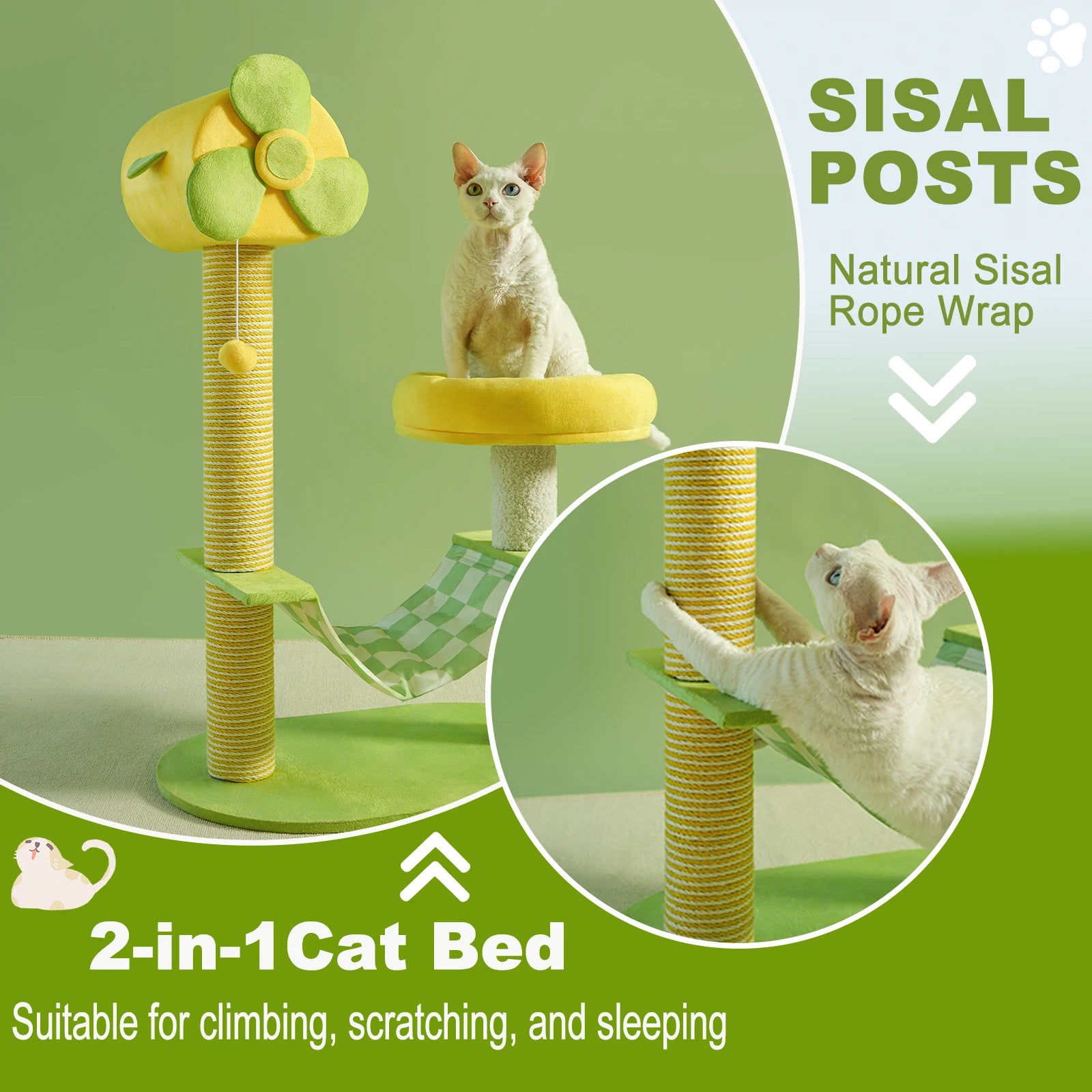 Cat Tree Cat Climbing Frame, with a Comfortable and Fun Platform for Cats to Jump on Comes with a Padded Hammock with an Ice Pad,