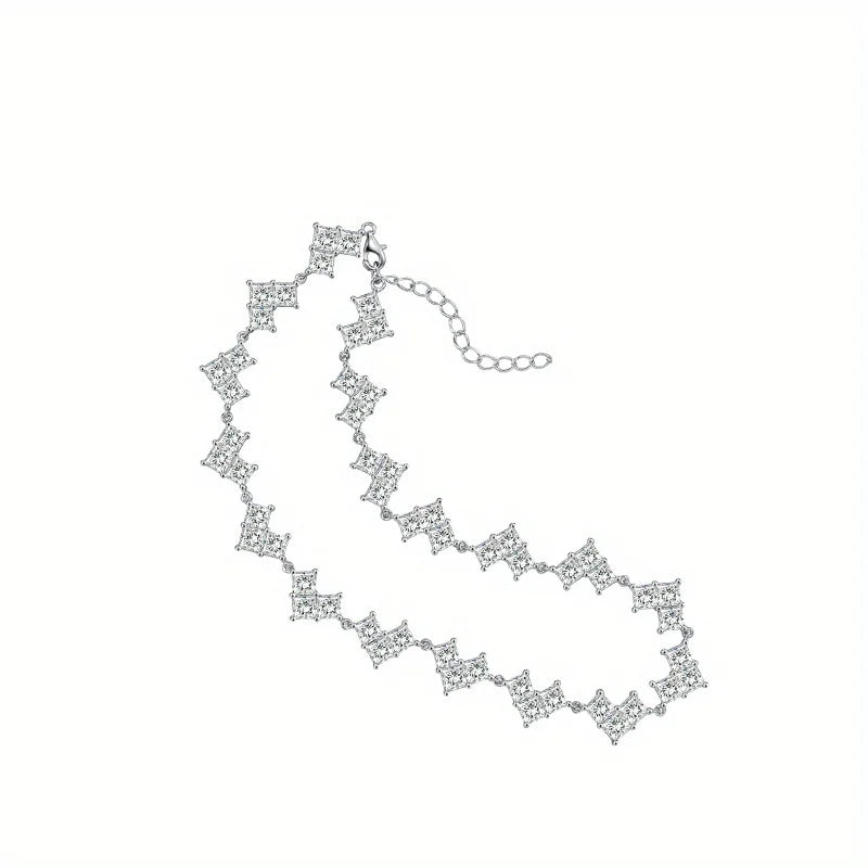 1 fashionable princess square-cut synthetic zircon love necklace, copper 18k gold-plated, exquisite hand-inlaid, luxury gift for