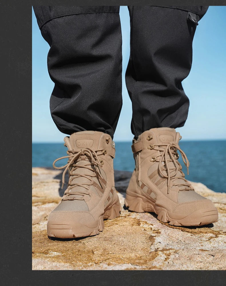 Hiking Men Shoes Mid-top Outdoor Comfortable Anti-slip Combat  Boots Men Shoes Thick-soled Sporty Keep Warm Casual Men Shoes
