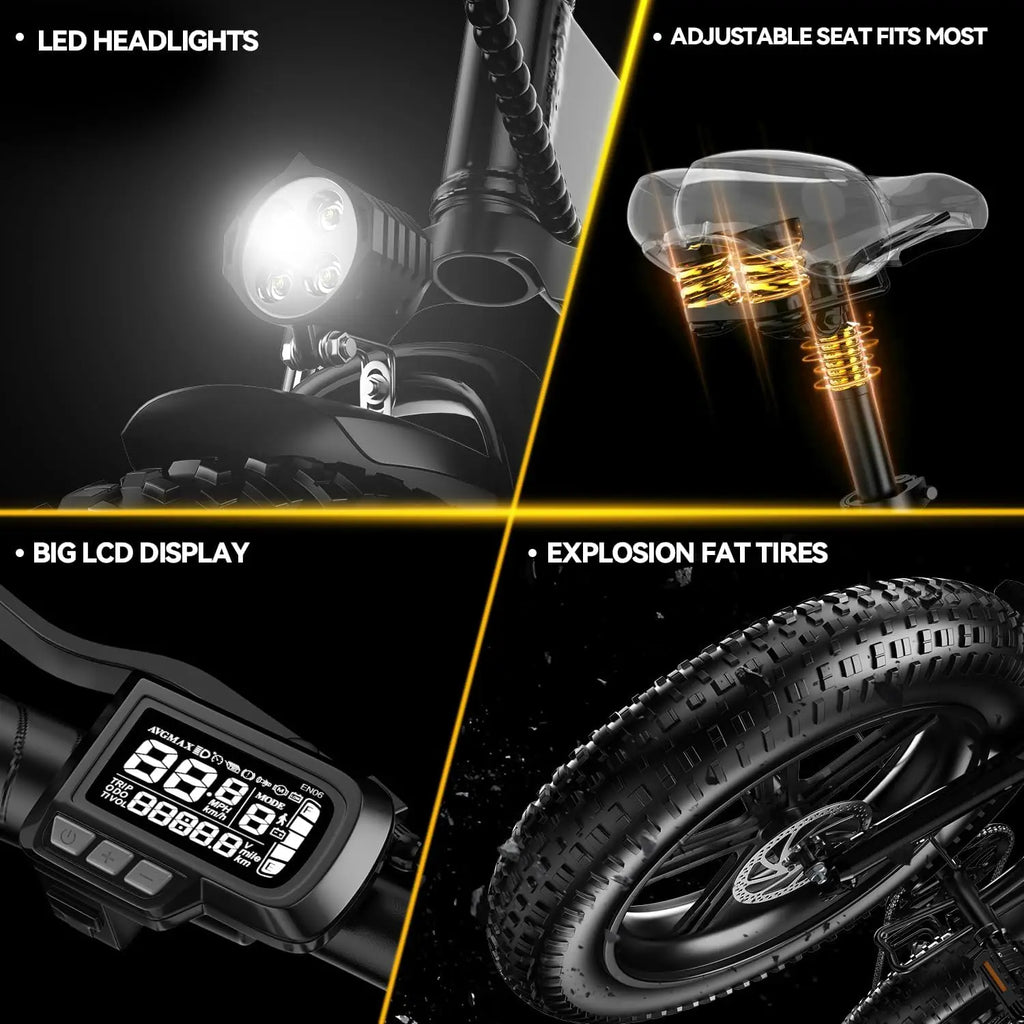 48V 20.8AH Removable Battery EBike,28+MPH,1000W Folding Electric Bike,80 Miles Max Range Electric Bike for Adults, 20" Fat Tire