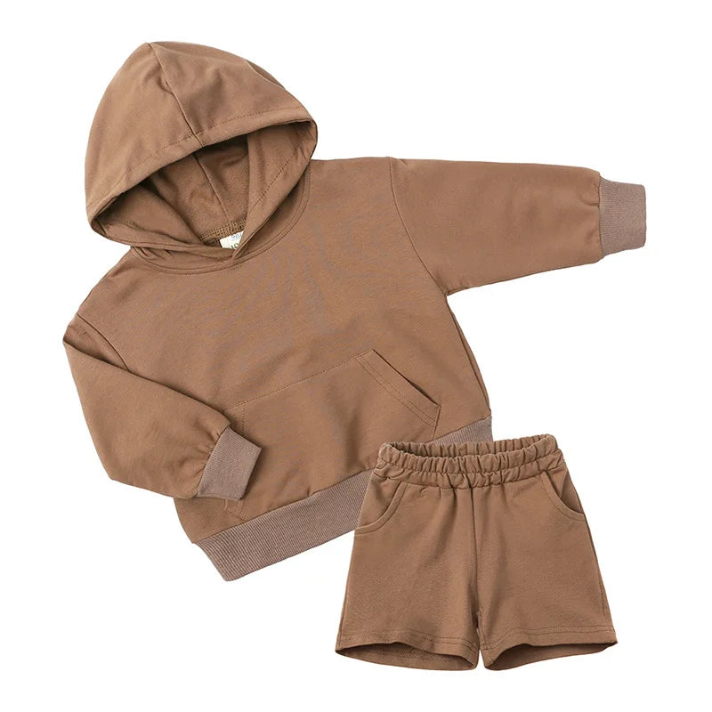 Baby Girls Boys Casual Clothes Spring Autumn Long Sleeve Fashion Sports Sets Hooded Top+Shorts Toddler Kids Sweatpants 1-6 Yrs