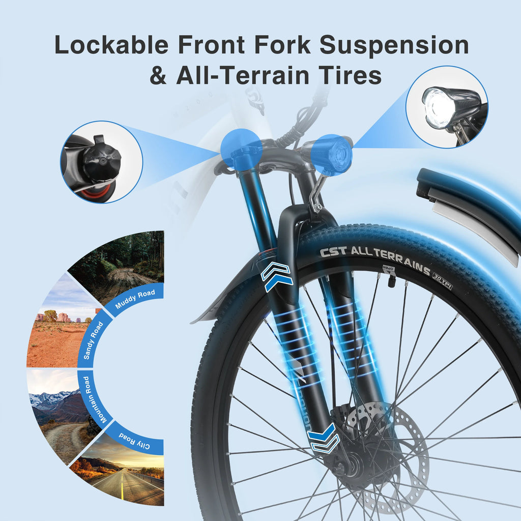 SINOHON EM200D Adult Electric Bicycle,500W city ebike, 36V 10.4AH commuting E-bike, 26 Tire  Electric Bike