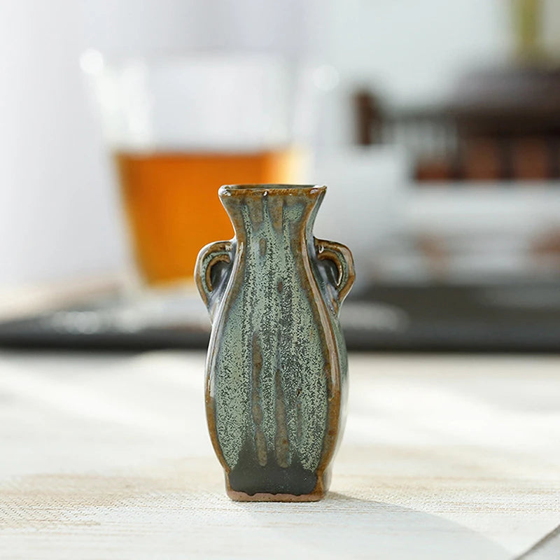 1PC Hydroponics Chinese-style Living Room Decoration Ceramic Small Vase Green Retro Flower Vase Crafts Tabletop Ornament