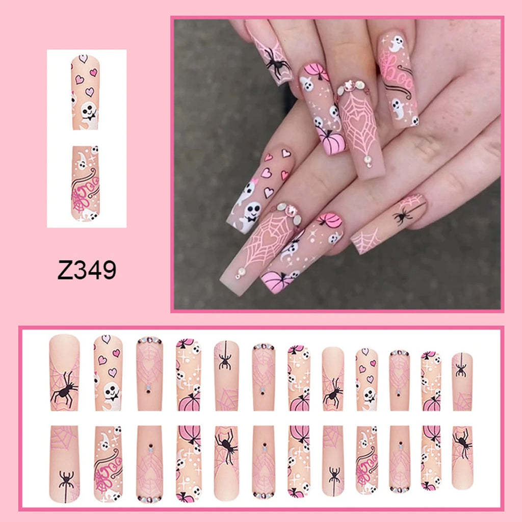 Ultra-long Matte False Nail Halloween Ballerina Square Nail Tips Artificial Nail For Lady Beauty Nail Makeup Fashion Nail Art