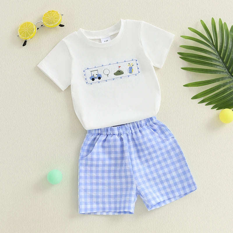 Baby Boy Casual Outfit Striped Print Short Sleeve T-Shirt Denim Shorts 2Pcs Set for Summer Beach Vacation