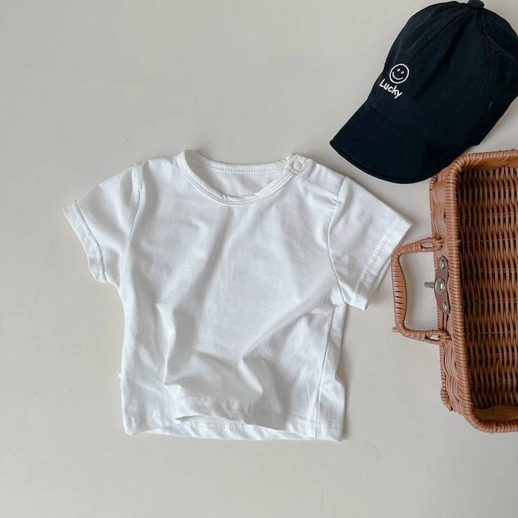 2024 Summer Costume New Boy Girl Baby Solid All-match Short Sleeve T-shirt Newborn Loose Comfort Cotton Tees Infant Casual Tops