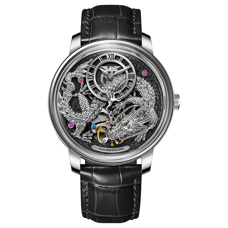 PINDU Design Wristwatches Original Dragon Theme Mechanical Watches Men Celestial Series Curved Mirror Transparent Design Watch