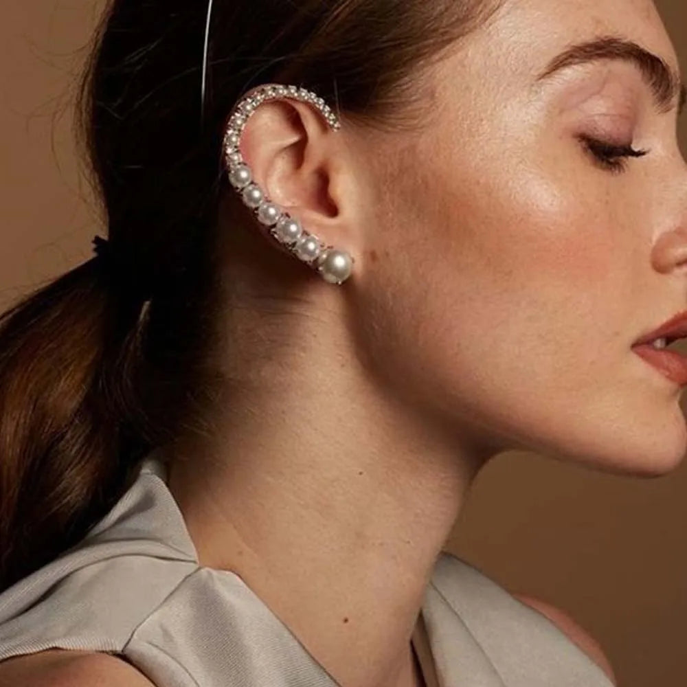 Stonefans Pearl Ear Clips Without Piercing Jewelry Fashion Elegant Vintage Accessories Bridal Ear Cuff Wrap Stud Clip Earrings