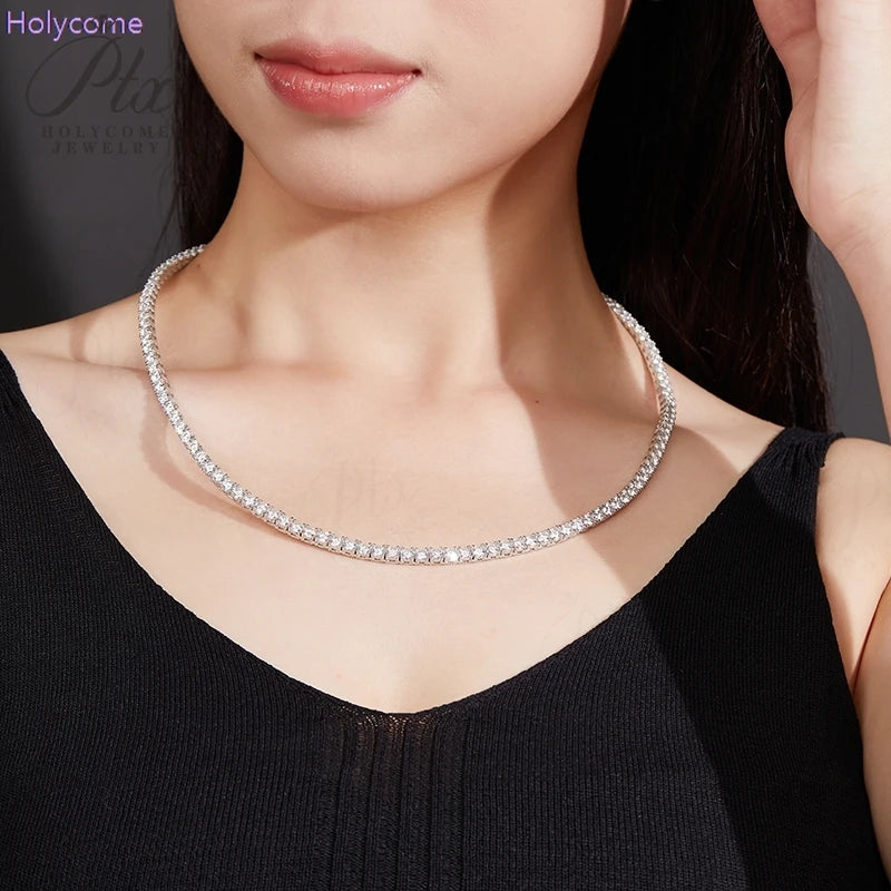 Moissanite Tennis Necklaces For Man Women 3/4/5/6.5mm Full Diamond With GRA 925 Sterling Silver Plated 18k White Gold Jewelry