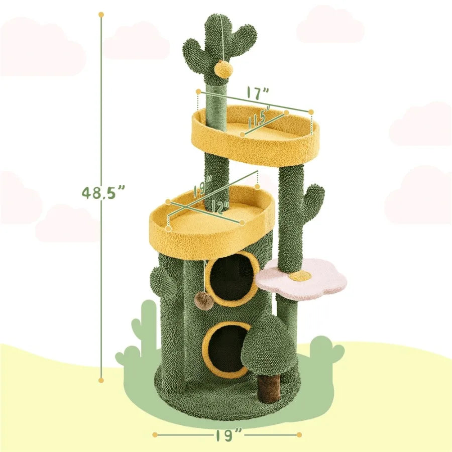 48.5 H Oasisthemed Cat Tree Tower with 2 Condos 3 Perches Designed for Indoor Cats to Play Rest and Climb Ideal for Small to Me
