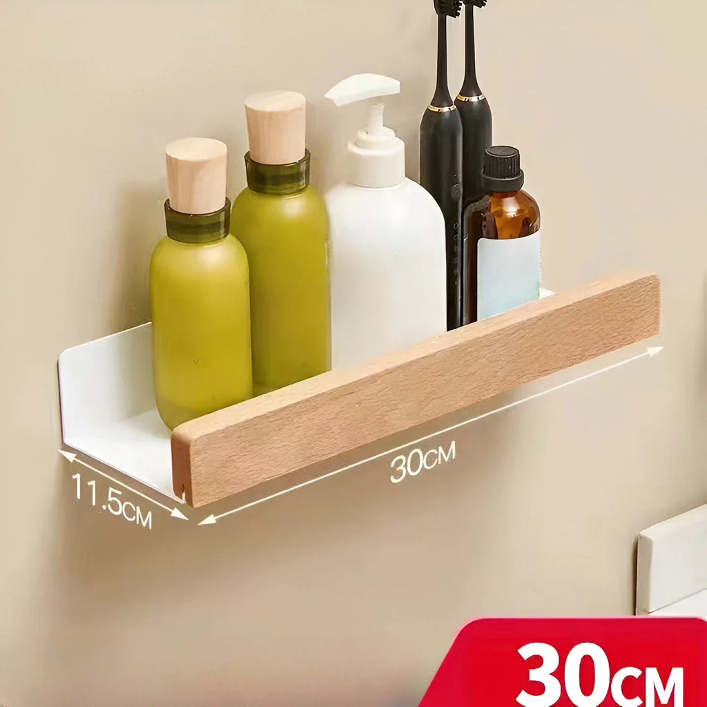 Beech wood bathroom storage rack wall mounted light luxury living room non perforated bathroom storage rack  bathroom shelf