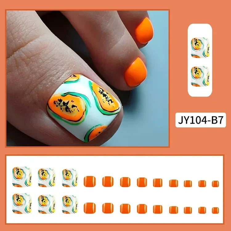 Summer Beach Toe False Nail Press on Nails 24 Pcs Fake Nails Set Shell Design Decorated Toe Nails Acrylic Stick on Toe Nail
