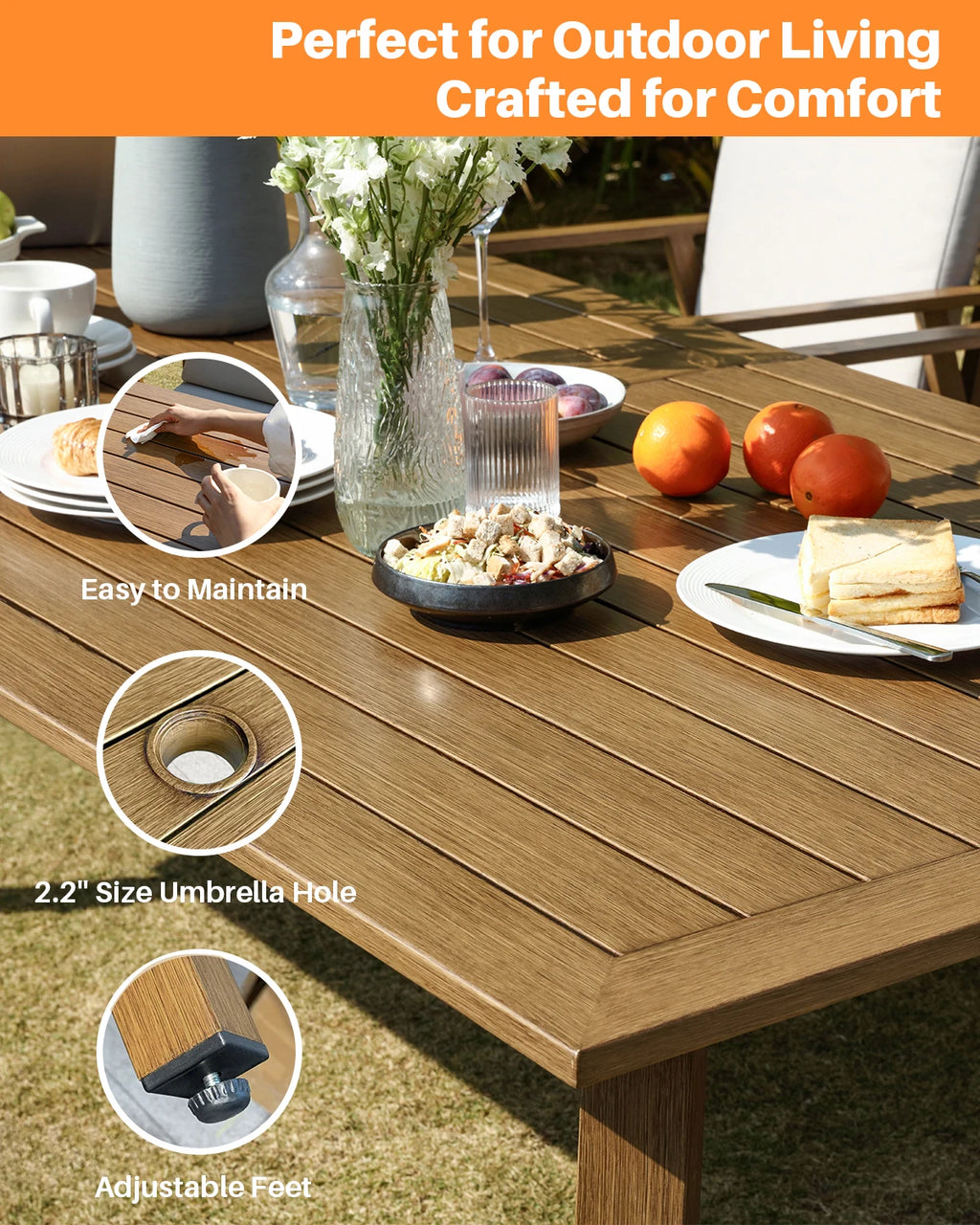 Seehill 9 Pieces Patio Furniture Outdoor Set, Outdoor Aluminum Outdoor Dining Table Set With 2 Swivel Chairs For Deck, Teak