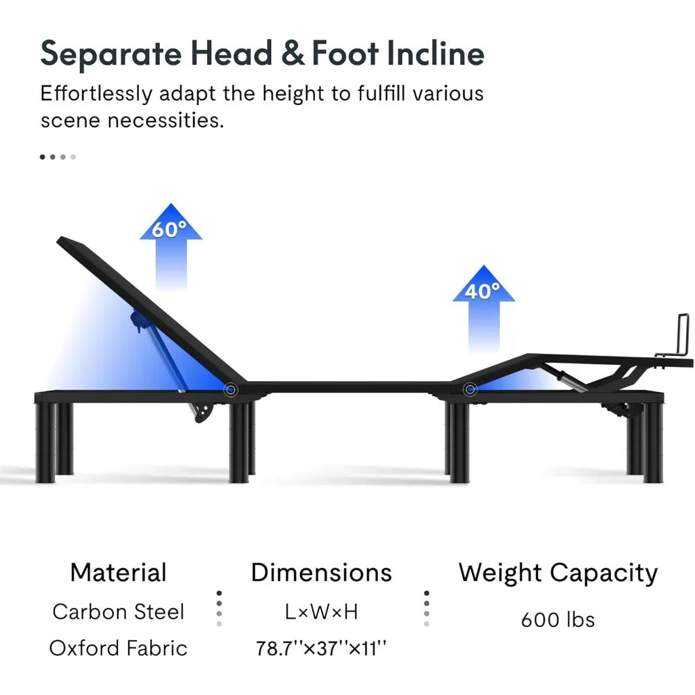FLEXISPOT S2E Adjustable Bed Frame Base Twin XL,One-Person Transport and Assembly,Adjustable Bed Legs,Oxford Fabric Bedspread,Re